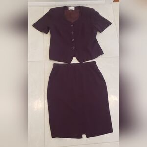Adriano Vintage Top and Skirt Outfit with Shoulder Pads, Dark Purple with Slit
